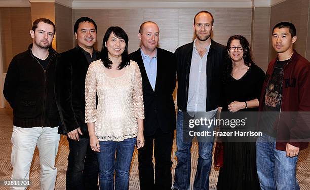 Panelists Stuart Hazeldene, Quan Phung, Iris Yamashita, Chris Markus, Steven McFeely,Wendell Thomas, Alex Tse writer Breakthrough Brit Week "Writing...