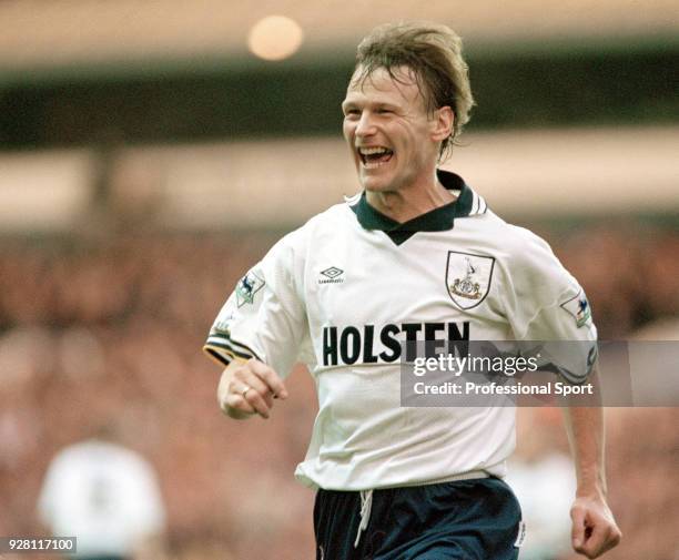 Teddy Sheringham of Tottenham Hotspur celebrates after scoring during the FA Carling Premiership match between Tottenham Hotspur and Newcastle United...