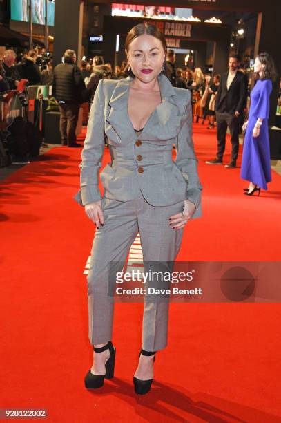 Jaime Winstone attends the European Premiere of "Tomb Raider" at Vue West End on March 6, 2018 in London, England.