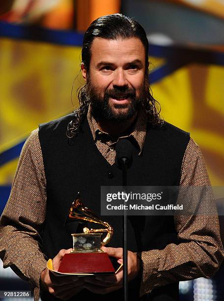 Jarabe De Palo speaks onstage at the 10th Annual Latin GRAMMY Awards Pre-Telecast held at the Mandalay Bay Events Center on November 5, 2009 in Las...