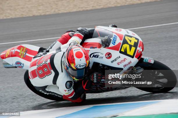 Tatsuki Suzuki of Italy and Sic 58 Squadra Corse Honda rounds the bend during the Moto2 & Moto3 Tests In Jerez at Circuito de Jerez on March 6, 2018...