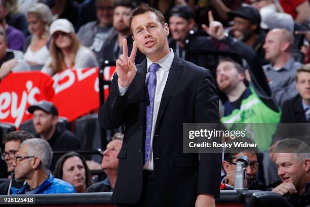 Head coach Dave Joerger of the Sacramento Kings coaches against the Minnesota Timberwolves on February 26, 2018 at Golden 1 Center in Sacramento,...