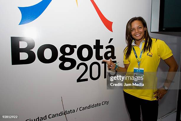 Cecilia Baena poses at the stand of Colombia during the XLVII Pan American Sports Organization General Assembly at the Hilton hotel on November 5,...