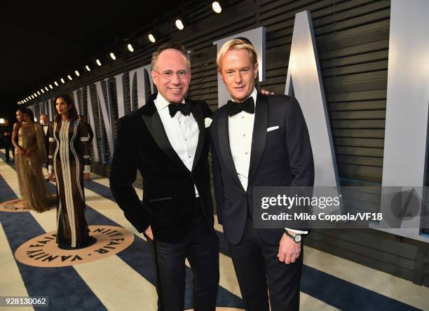 Daniel Benedict and Andrew Safir attends the 2018 Vanity Fair Oscar Party hosted by Radhika Jones at Wallis Annenberg Center for the Performing Arts...