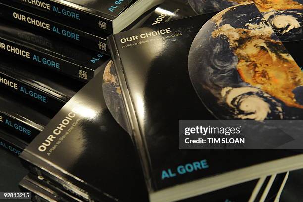 Former US vice president Al Gore's new book, "Our Choice", which focuses on ideas for solving the climate crisis, is seen on November 5, 2009 at...