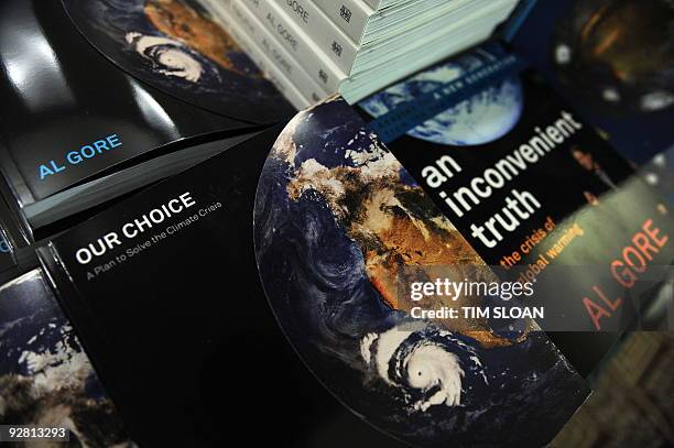 Former US vice president Al Gore's new book, "Our Choice", which focuses on ideas for solving the climate crisis, is seen on November 5, 2009 at...