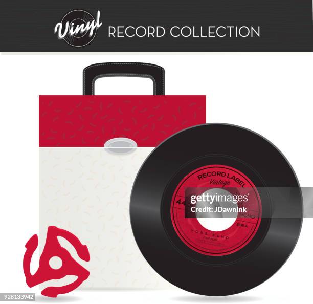 vintage 45 rpm record holder case with vinyl - vinyl record collection stock illustrations