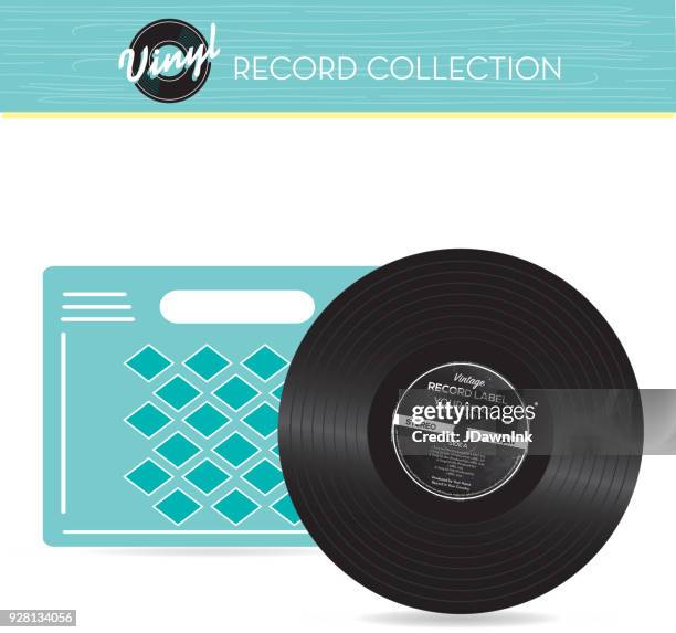 record collection crate - vinyl record collection stock illustrations
