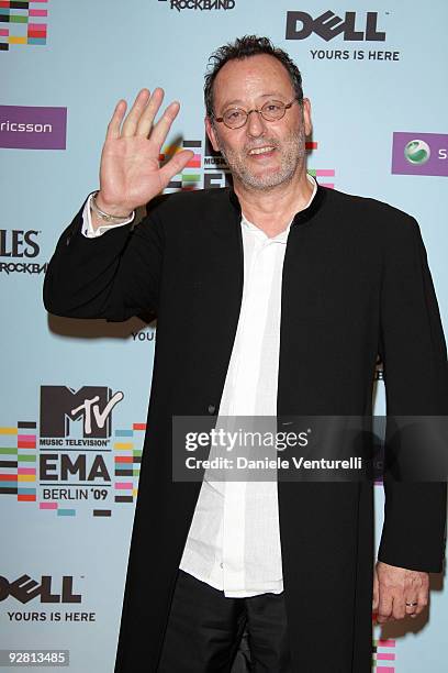 Actor Jean Reno poses at the backstage boards during the 2009 MTV Europe Music Awards held at the O2 Arena on November 5, 2009 in Berlin, Germany.