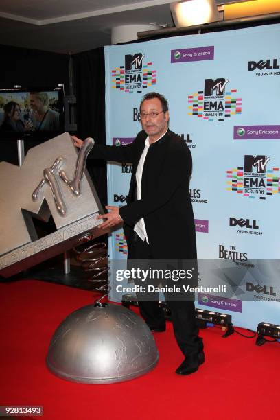 Actor Jean Reno poses at the backstage boards during the 2009 MTV Europe Music Awards held at the O2 Arena on November 5, 2009 in Berlin, Germany.