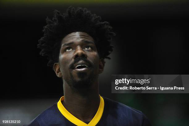 Henry Sims of Vanoli looks over during the match semifinal of Coppa Italia between Vanoli Cremona and Auxilium Fiat Torino at Mandela Forum on...