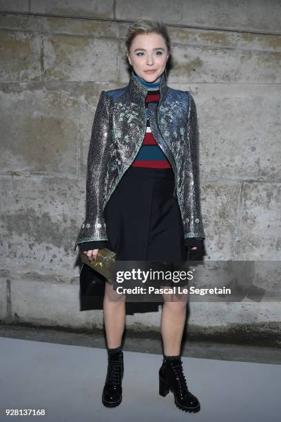 Chloe Grace Moretz attends the Louis Vuitton show as part of the Paris Fashion Week Womenswear Fall/Winter 2018/2019 on March 6, 2018 in Paris,...