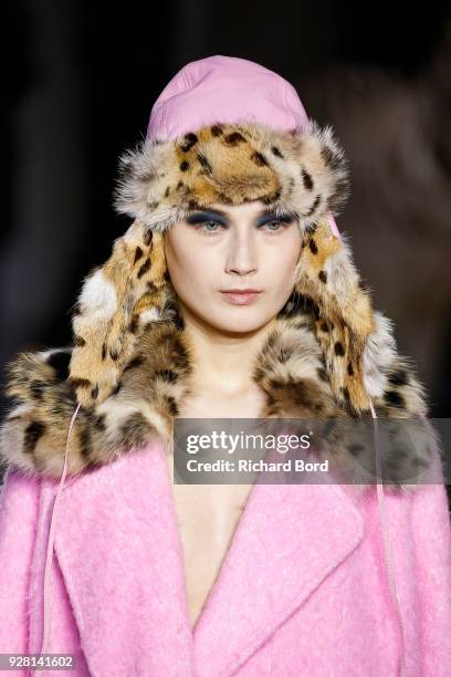 Model walks the runway during the Junko Shimada show as part of the Paris Fashion Week Womenswear Fall/Winter 2018/2019 on March 6, 2018 in Paris,...