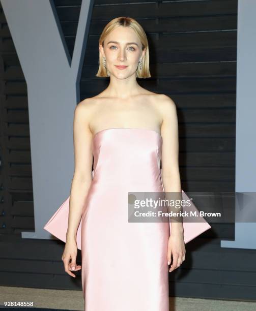 Saoirse Ronan attends the 2018 Vanity Fair Oscar Party hosted by Radhika Jones at Wallis Annenberg Center for the Performing Arts on March 4, 2018 in...