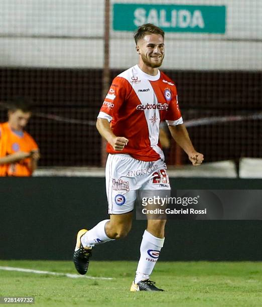 Alexis Mac Allister of Argentinos Juniors celebrates after scoring the first goal of his team during a match between Argentinos Juniors and Boca...