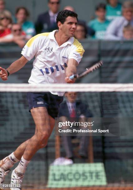 Andres Gomez of Ecuador in action during the French Open Tennis Championships at the Stade Roland Garros circa May 1990 in Paris, France.