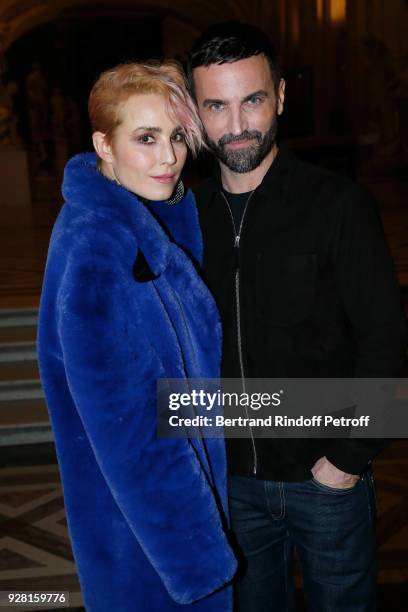 Noomi Rapace and Stylist Nicolas Ghesquiere pose after the Louis Vuitton show as part of the Paris Fashion Week Womenswear Fall/Winter 2018/2019 on...