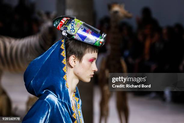 Model walks the runway during the Junko Shimada show as part of the Paris Fashion Week Womenswear Fall/Winter 2018/2019 on March 6, 2018 in Paris,...
