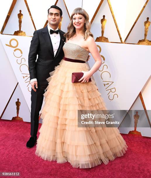 Kumail Nanjiani, Emily V. Gordon arrives at the 90th Annual Academy Awards at Hollywood & Highland Center on March 4, 2018 in Hollywood, California.