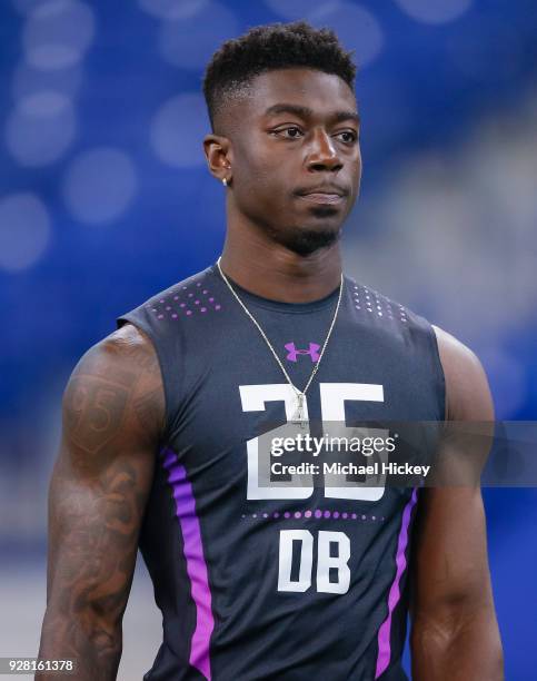 Florida State defensive back Tarvarus McFadden is seen during the NFL Scouting Combine at Lucas Oil Stadium on March 5, 2018 in Indianapolis, Indiana.