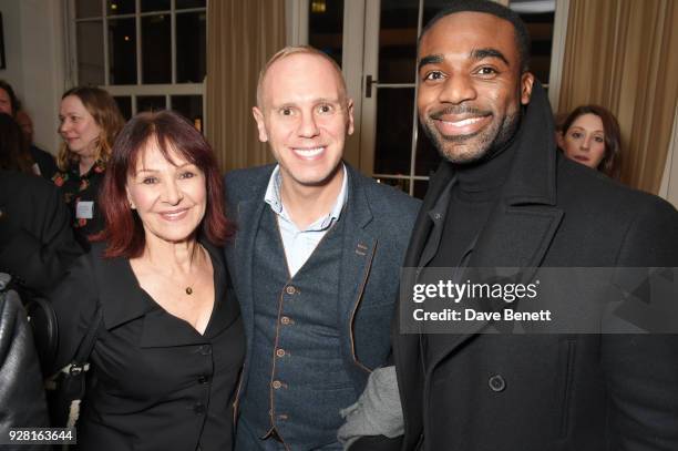 Arlene Phillips, Robert Rinder and Ore Oduba attend the launch of InterTalent Rights Group at BAFTA on March 6, 2018 in London, England.