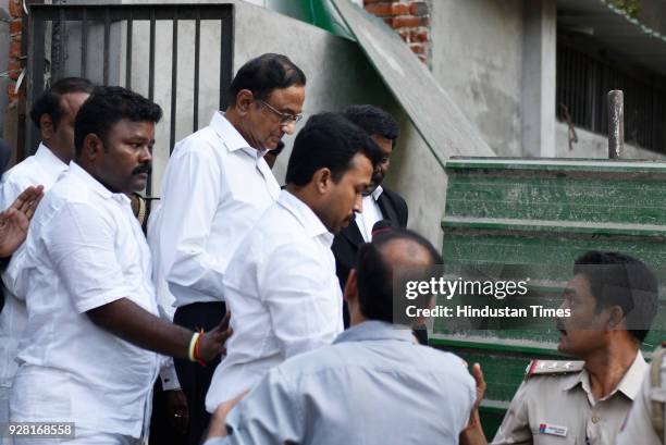 Former Finance Minister P Chidambaram arrives at Patiala House Court during hearing of case against his son Karti Chidambaram in INX Media bribery...