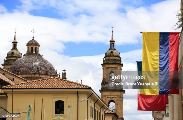 primatial cathedral of bogota - plaza de bolívar bogotá stock pictures, royalty-free photos & images