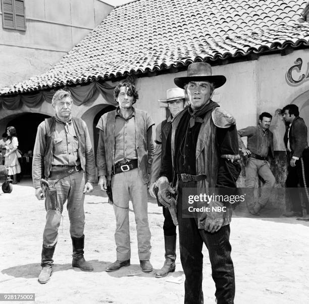 Shadow of the Wind" Episode 15 -- Pictured: Red Morgan as Buckskin Frank Leslie, Charles Horvath as Burt Alvord, Luke Askew as Johnny Ringo, and...