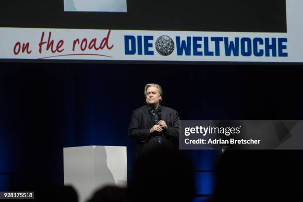 Steve Bannon, the former chief strategist for U.S. President Donald Trump, speaks at an event hosted by the weekly right-wing Swiss magazine Die...