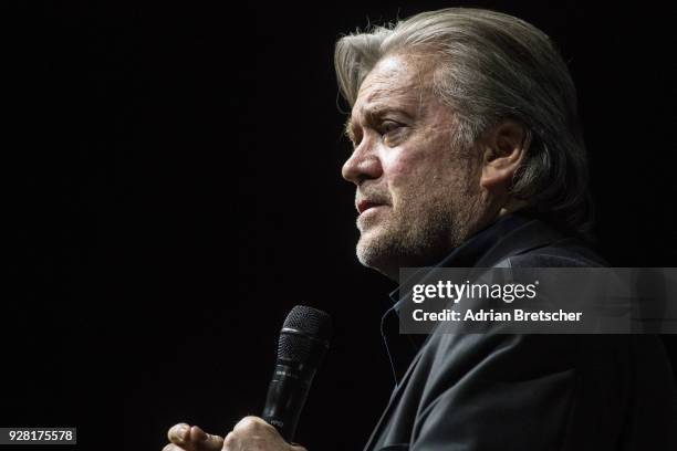 Steve Bannon, the former chief strategist for U.S. President Donald Trump, speaks at an event hosted by the weekly right-wing Swiss magazine Die...