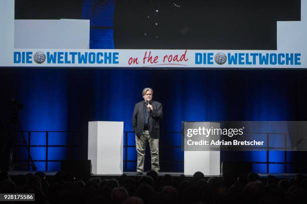 Steve Bannon, the former chief strategist for U.S. President Donald Trump, speaks at an event hosted by the weekly right-wing Swiss magazine Die...