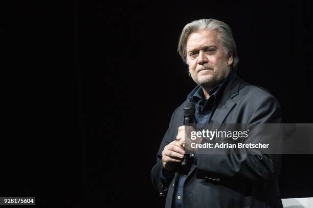 Steve Bannon, the former chief strategist for U.S. President Donald Trump, speaks at an event hosted by the weekly right-wing Swiss magazine Die...