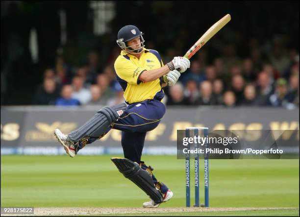 Durham batsman Dale Benkenstein hits a boundary during his innings of 61 not out in the Friends Provident Trophy Final between Durham and Hampshire...