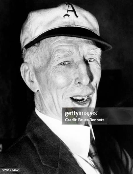 Manager Connie Mack of the Philadelphia Athletics poses for a portrait on December 22, 1940 in Philadelphia, Pennsylvania.