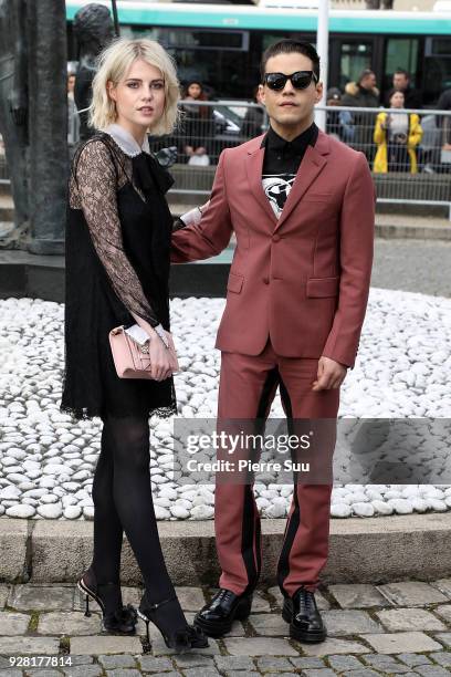 Lucy Boynton and Rami Malek attend the Miu Miu show as part of the Paris Fashion Week Womenswear Fall/Winter 2018/2019 on March 6, 2018 in Paris,...