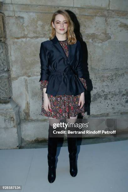 Actress Emma Stone attends the Louis Vuitton show as part of the Paris Fashion Week Womenswear Fall/Winter 2018/2019 on March 6, 2018 in Paris,...