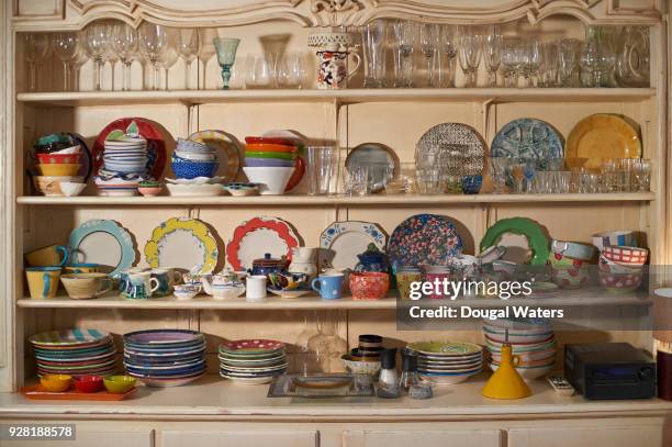 traditional kitchen dresser at home. - shabby chic imagens e fotografias de stock