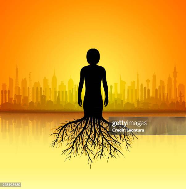 woman roots - genetic family tree stock illustrations