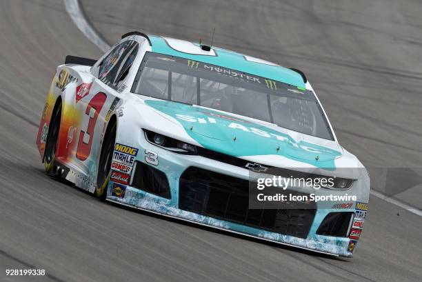 Austin Dillon Richard Childress Racing Chevrolet Camaro ZL1 drives down the front stretch during practice for the Monster Energy NASCAR Cup Series...