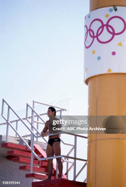 Los Angeles, CA Greg Louganis, Men's 10 metre platform competition, McDonald's Olympic Swim Stadium, at the 1984 Summer Olympics, August 12, 1984.