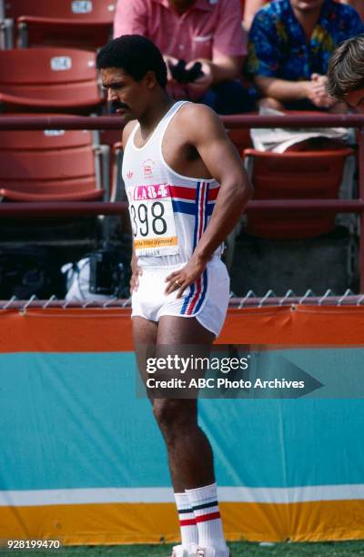 Los Angeles, CA Daley Thompson, Men's decathlon competition, Memorial Coliseum, at the 1984 Summer Olympics, August 8, 1984.