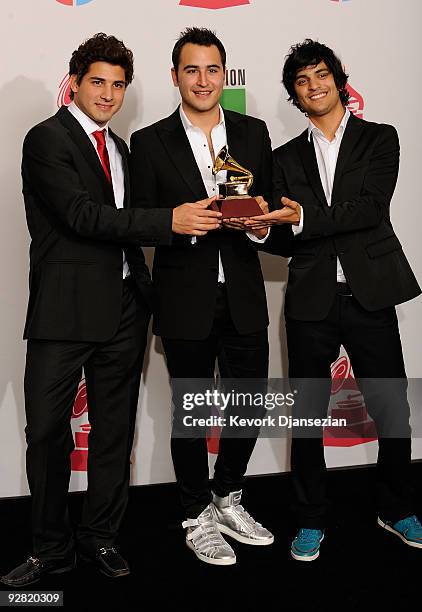Reik, Grammy winner best Pop/Group poses in the press room during the 10th annual Latin GRAMMY Awards held at Mandalay Bay Events Center on November...
