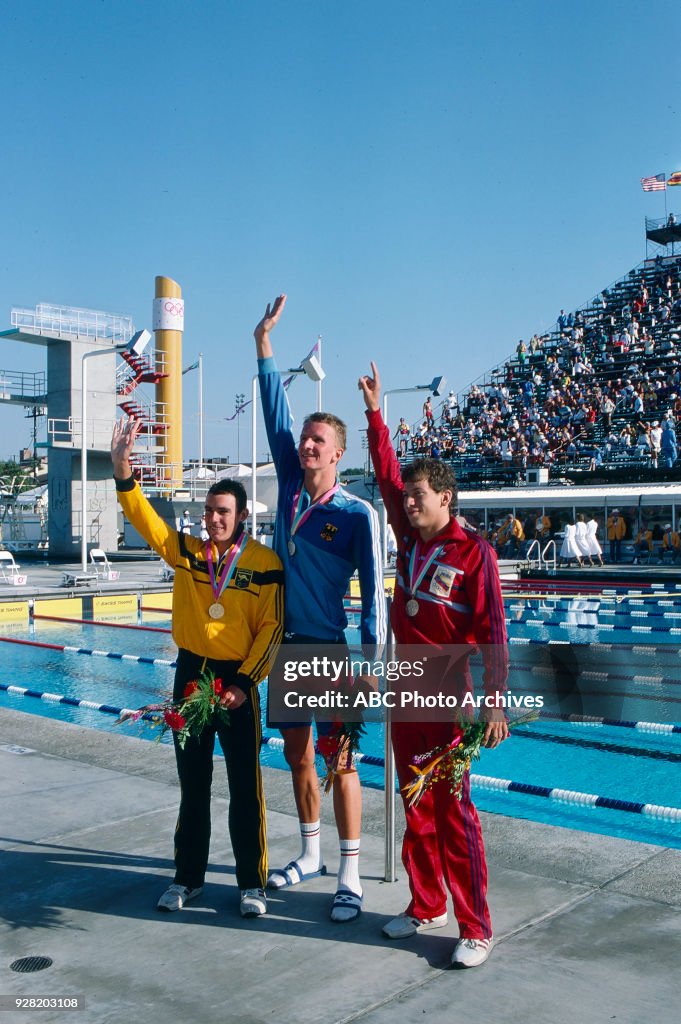 Men's Swimming 200 Metre Butterfly Medal Ceremony At The 1984 Summer Olympics
