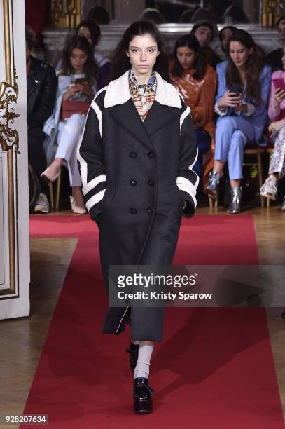 Model walks the runway during the Paul & Joe show as part of Paris Fashion Week Womenswear Fall/Winter 2018/2019 on March 6, 2018 in Paris, France.