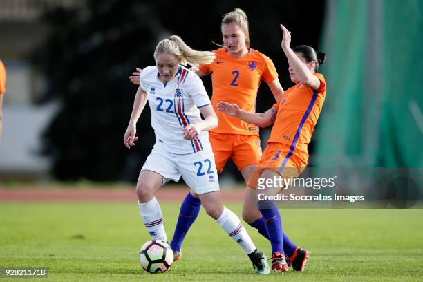 Rakel Honnudottir of Iceland Women, Desiree van Lunteren of Holland Women, Sherida Spitse of Holland Women during the Algarve Cup Women match between...