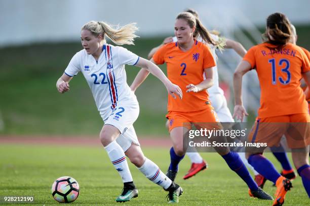 Rakel Honnudottir of Iceland Women, Desiree van Lunteren of Holland Women during the Algarve Cup Women match between Iceland v Holland at the Estádio...