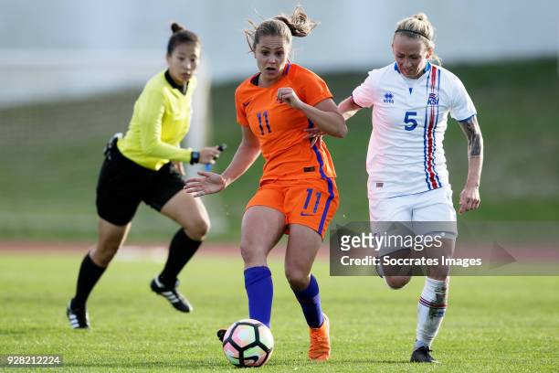 Lieke Martens of Holland Women, Gunnhildur Yrsa Jonsdottir of Iceland Women during the Algarve Cup Women match between Iceland v Holland at the...