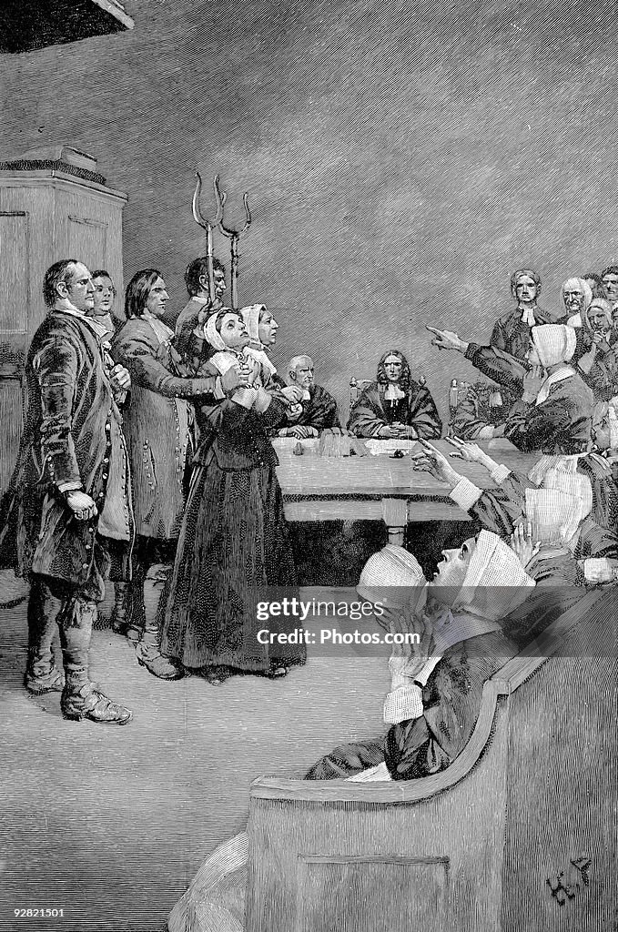 Depiction of 17th century witch trial
