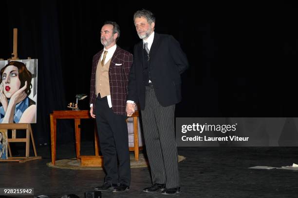 Actors Bruno Solo and Stephane Guillon perform "Inconnu a cette Adresse" Theater Play during "Paroles Citoyennes, 10 shows to wonder about the...