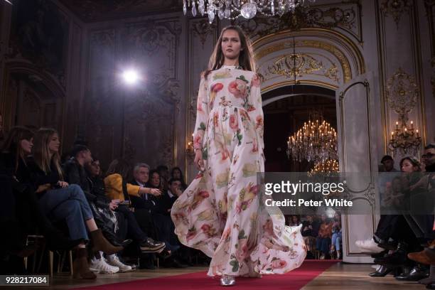 Model walks the runway during the Paul & Joe show as part of the Paris Fashion Week Womenswear Fall/Winter 2018/2019 on March 6, 2018 in Paris,...